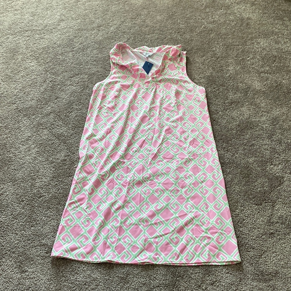 Crown & Ivy Pink Green Geometric Garden Party Shift Dress Sleeveless NWT SIZE M